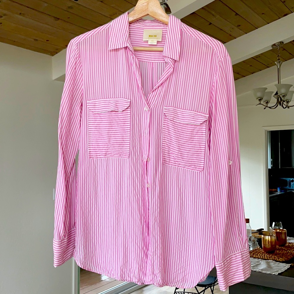 Maeve by Anthropologie Striped Pink Shirt